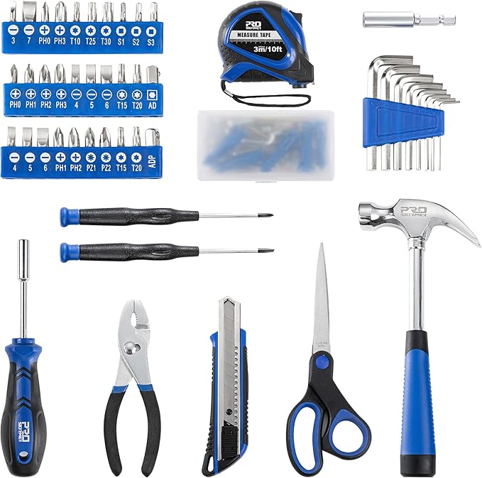 Prostormer 93-Piece Tool Kit, Basic Household Repair Tool Set with Toolbox Storage Case, Small Starter Tool Box Kit for Homeowners and College Students (Blue)