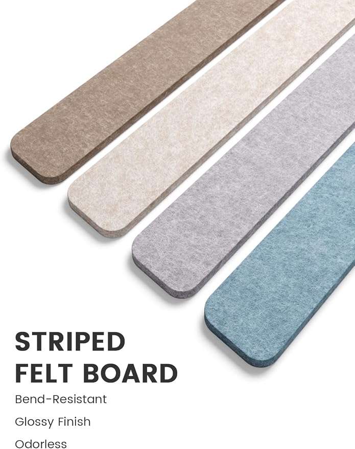 Fluxynara 13" x 2" Felt Wall Panels, Coastal | 5-Pack Cork Board Alternative with 35 Push Pins, Adhesive Mounting for Bedroom Door or Home Office