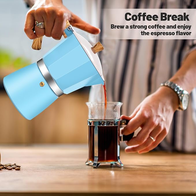 9 Cup Aluminum Moka Pot Classic Stovetop Espresso Coffee Maker 450ml 15oz Coffeemaker Percolator Mocha Pot Greca Coffee Maker Cafe Makers for Italian and Cuban Café Brewing Blue