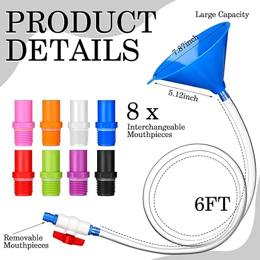 2 Set Beer Bong Tube and Funnel with Valve, 5.9 ft Kink Free Hose Drinking Funnel with 8 Interchangeable Mouthpieces 2 Shotgun Keychain Tool Bottle Opener for Christmas Bachelor Party