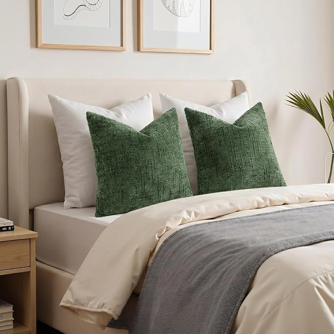 decorUhome Textured Chenille Throw Pillow Covers 12x20 Set of 2 Emerald | Fall Modern Farmhouse Soft Cozy Slubby Couch Pillow Cases Boho Decorative Pillow Cases for Bed Sofa Living Room Home Decor