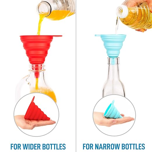 Zulay Kitchen Silicone Collapsible Funnels for Kitchen – 4 Pack Foldable Food Grade Funnels, Small & Large, Heat Resistant, BPA-Free – Funnel Set for Filling Bottles, Jars, Oil & Liquid Transfer