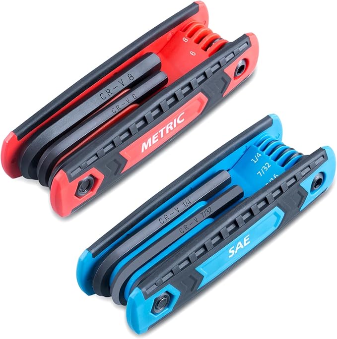 17-Piece Premium Folding Hex Key Wrench Set, Metric 1.5mm - 8mm, SAE 5/64” - 1/4” | Cr-V Steel, Precise and Chamfered Tips | 2 Pack All-Purpose Allen Wrench Tools with Portable and Compact Design