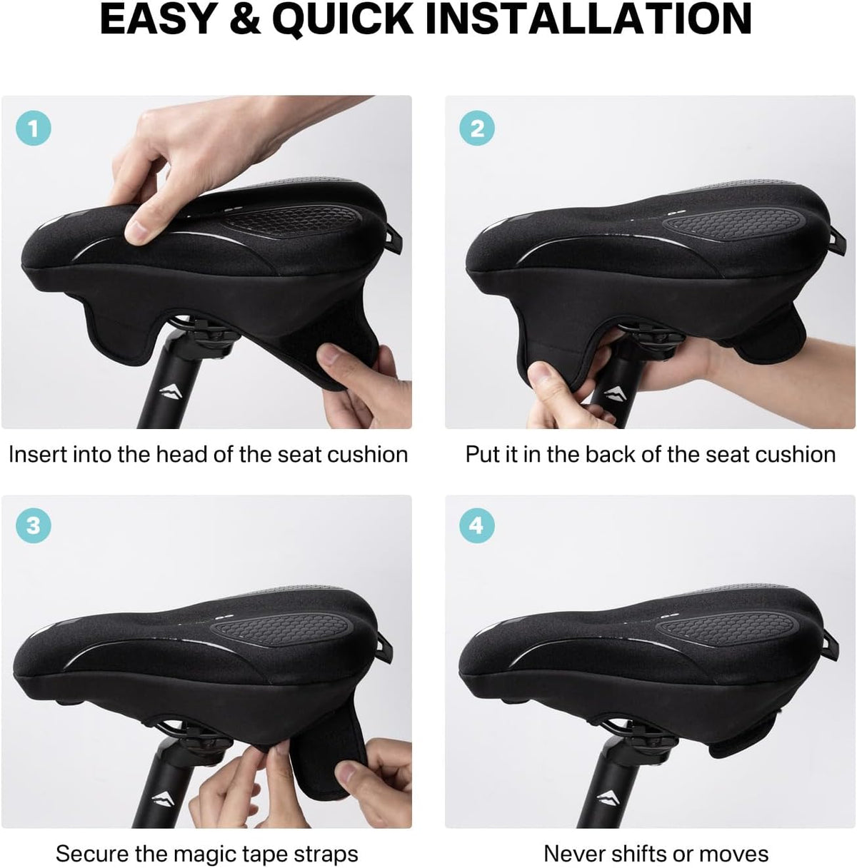 YOUNGDO Gel Bike Seat Cushion - Waterproof Cover, Shock Absorbing Pad for Peloton, BMX, MTB & Road