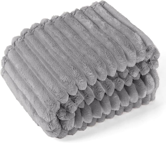 EXQ Home Fleece Blanket Twin Size for Couch or Bed - 3D Stripe Jacquard Decorative Blankets - Cozy Soft Lightweight Fuzzy Flannel Blanket Suitable for All Seasons(60"×80",Light Grey)