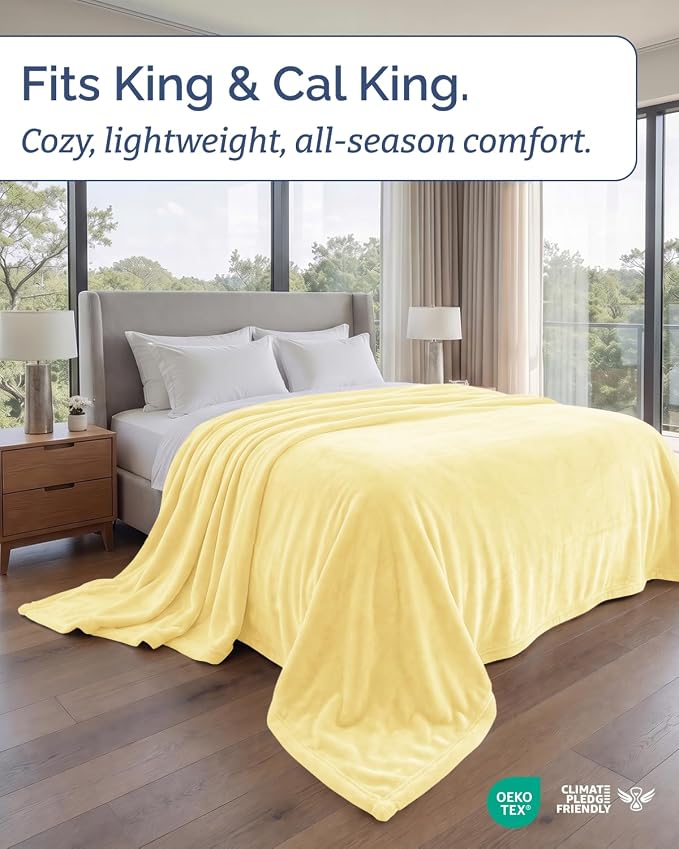 Ultra Soft Fleece Blanket Oversized King Size - Flannel Fleece Luxury Blanket - Lightweight for Couch Bed Chair - Thick, Warm and Breathable - All Season Cozy, Yellow