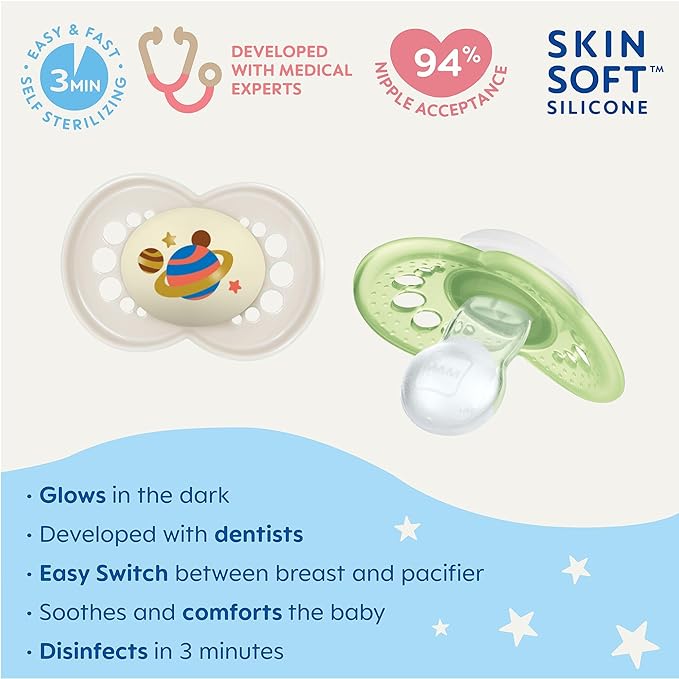 MAM Original Baby Pacifiers 6-16 Months,Binky for Newborn Babies,BPA-Free Skin Soft Silicone Nipple,Glows in The Dark,Developed with Medical Experts,Sterilizer Case,Made in Europe,2 Count (Pack of 12)