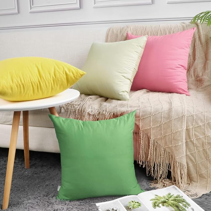 Thmyo 4-Pack 100% Cotton Comfortable Solid Decorative Throw Pillow Case, Square Cushion Cover Pillowcase Sublimation Blank Pillow Covers DIY Throw Pillowcase for Sofa(20x20 inch/ 50x50cm,Sage Green)