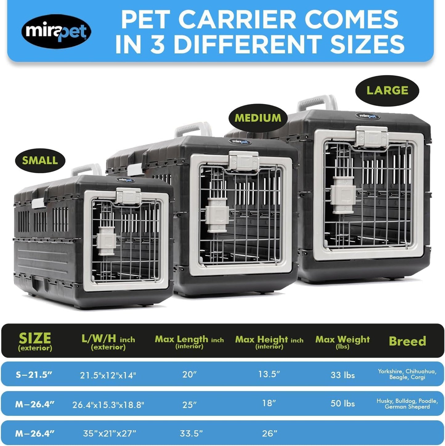 USA Pet Carrier & Crate 26" - Premium Collapsible Design for Medium Cats and Dogs - Portable Kennel for Indoor/Outdoor Use - 360-Degree Ventilation & Hard Plastic Wall Protection