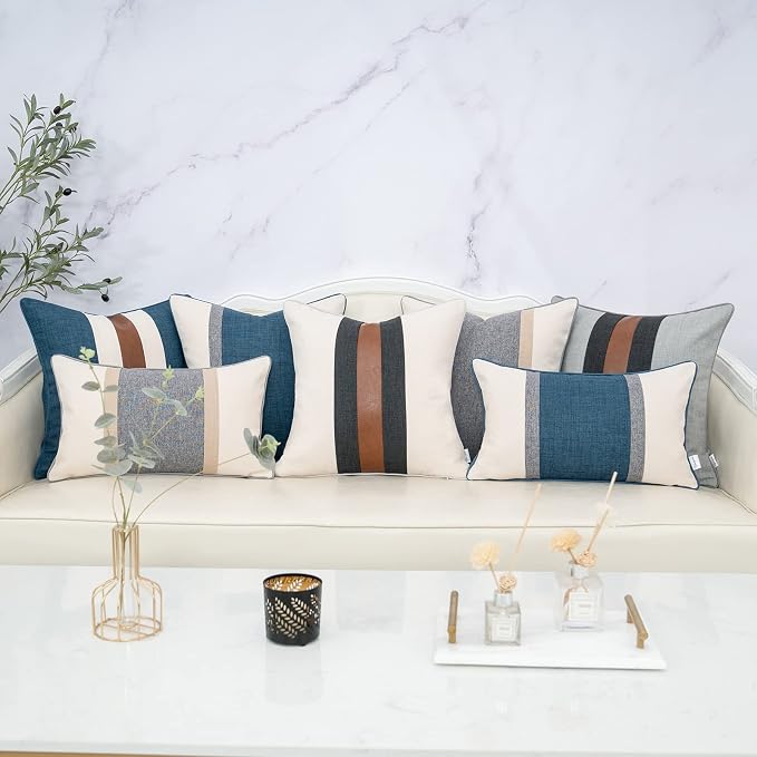 Patchwork Pillow Cover 18x18 Inch Luxury Cotton and Linen Cushion Cover Square Pillowcover for Couch Bedroom Living Room, Khaki