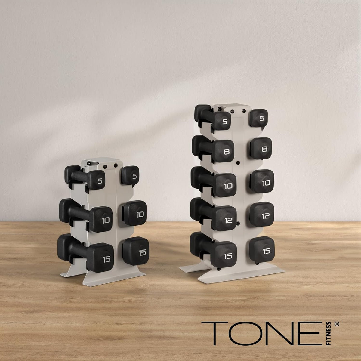 Tone Fitness Neoprene Dumbbell Set - Non-Slip, Anti-Roll Hand Weights for Home Gym | 20 lb to 100 lb Options