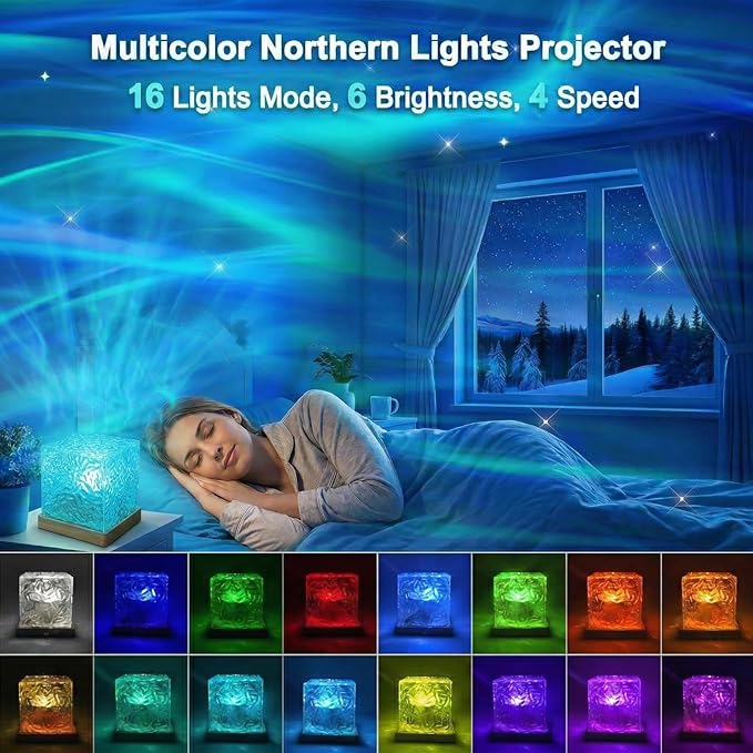 RICHMYC Ocean Wave Projector Light, 16 Colors Gradual Rotating Water Lamp with Remote Control, Beach Decor Sea Themed Northern Lights Projector for Office Bedroom Bar Restaurant(Plug in 5.3in)
