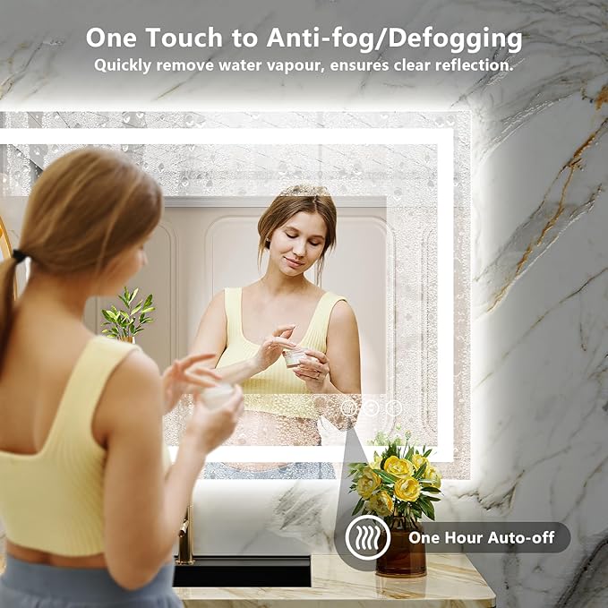 55x40 Inch LED Bathroom Mirror with Lights Front and Backlit Lighted Vanity Mirror for Bathroom Wall with 3 Colors Dimmable Anti-Fog Memory Shatter-Proof IP54 Waterproof Horizontal/Vertical