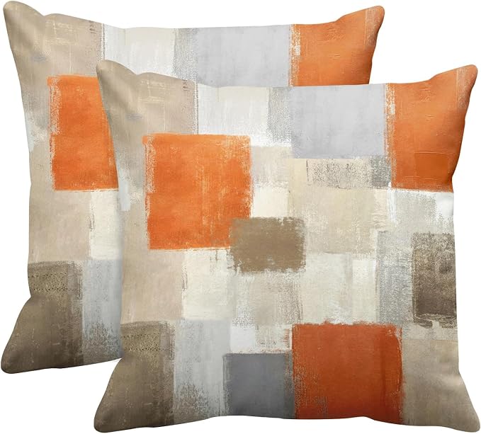 Emvency Throw Pillow Covers Set of 2, 24 x 24 Inch, Abstract Modern Orange | Painting Beige Outdoor Decorative Square Pillow Cases Couch Cushion Case for Couch Bed Sofa Living Room Home Decor