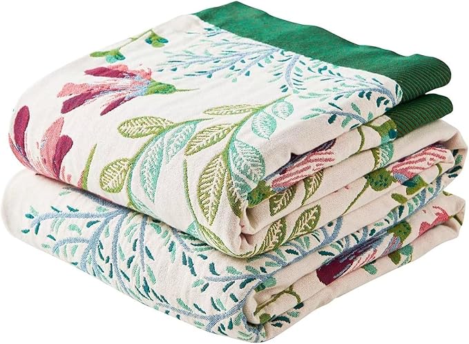 XIBLC Boho Throw Blanket for Bed, 100% Cotton Soft Rustic Quilt Fall Blanket, 90"x98" Floral Printed Farmhouse Decor Bed Blankets, All Season Rustic Reversible Bohemian Throw Quilt