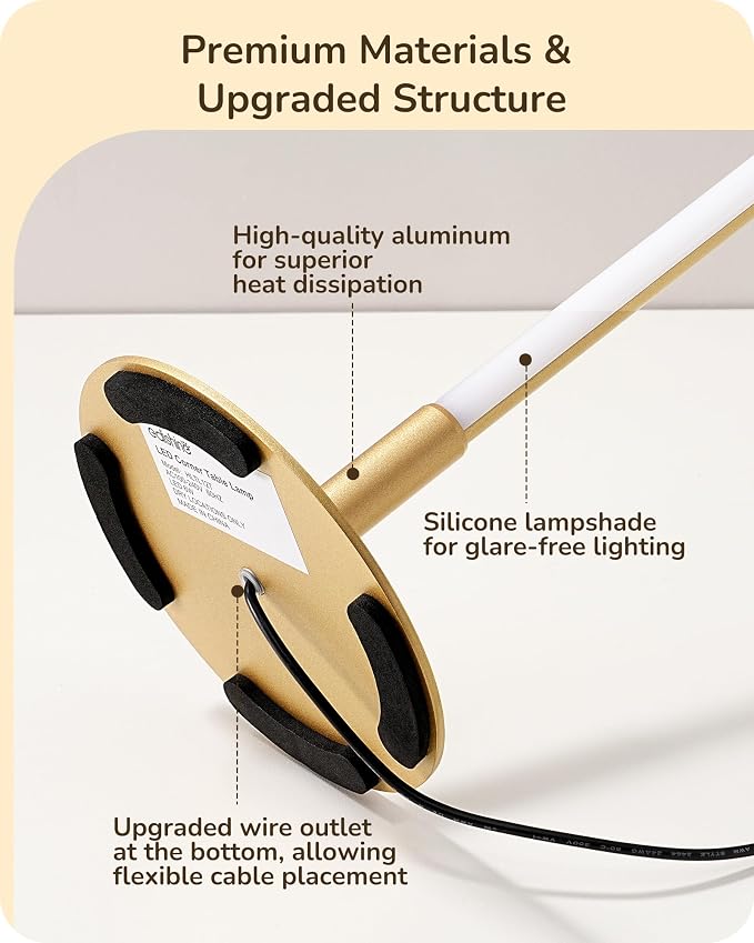 EDISHINE LED Table Lamp, Stepless Dimmable Bedside Lamp with 3 Color Temperature, Modern Nightstand Lamp, Upgraded Desk Lamps for Bedroom, Living Room, Corner, Gift, Metal Finish, Gold, 6W | 3 Color Temperature, 6W, Skinny Modern Minimalist Style for B...