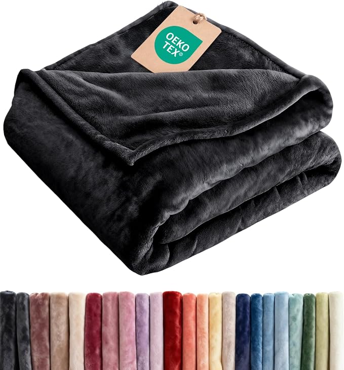 Fleece Blanket Kids Size - Ultra-Soft Warm Flannel Fleece Blanket - Black | Soft, Warm, Outdoor Picnic Blanket for Camping, Travel, Lightweight, Cozy, Anti-Static, Home Decor Gifts for Men & Women