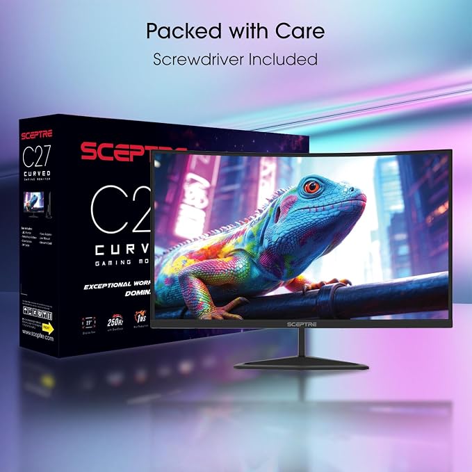 New! Sceptre 27-inch Curved Gaming Monitor 1080p 1500R up to 250Hz DisplayPort x2 HDMI x2 100% sRGB 1ms Build-in Speakers, Machine Black 2027 (C275B-FW250G Series)