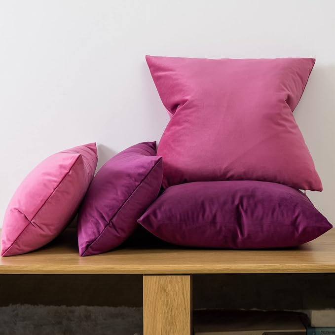 26x26 Throw Pillow Covers Decorative Velvet Couch Covers Set of 2,Rose Red | JUSPURBET Cozy Soft Velvet Pillowcases with Invisible Zipper for Modern Couch Sofa Bed Living Room Bedroom Home Decor
