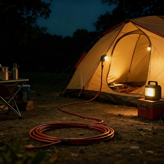 8FT Brown Outdoor Extension Cord-16/3 SJTW Durable Extension Cord for Christmas Lights with 3 Prong Grounded Plug, Great for Outside Christmas Decorations
