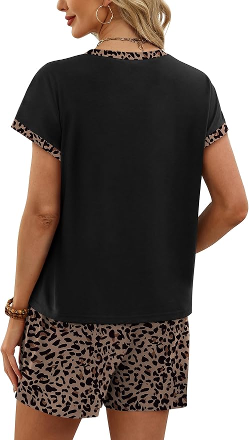 WIHOLL Two Piece Sets for Women Summer Lounge Short Sets Cap Sleeve Crew Neck Sweatsuit with Pocket XS-2XL
