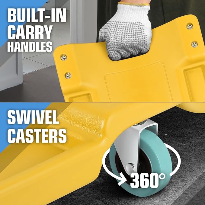PM PERFORMOTOR 40Inch Low Profile Plastic Rolling Garage Shop Creeper with Padded Headrest,Tool Trays & 6pcs Casters, Yellow, PM-TOL-CPC40-YL