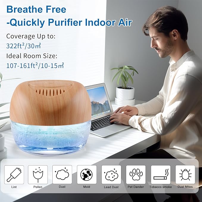 Water-Based Purifier Air Washer, Air Revitalizer & Freshener, Air Fresher with 7 LED Color Changing Light for Rooms (LightYellow)