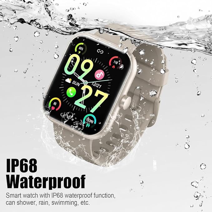 Smart Watch for Men Women (Answer/Make Call), 1.83" HD Touchscreen Fitness Tracker, 110+ Sport Modes, Fitness Watch with Heart Rate/Sleep Monitor/Step, Waterproof Smartwatch for Android,Silver Beige