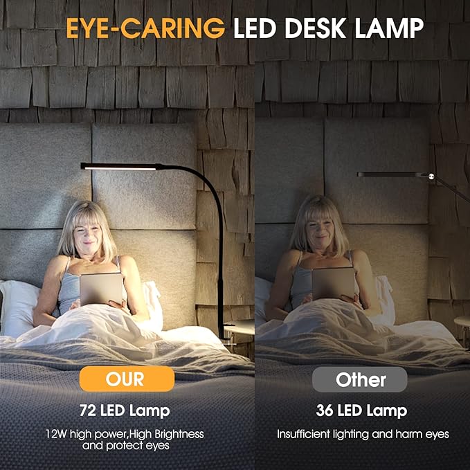 Voncerus LED Desk Lamp with Clamp, Eye-Caring Clip on Lights for Home Office, 3 Modes 10 Brightness, Long Flexible Goose-Neck, Metal, Swing Arm Architect Task Table Lamps with USB Adapter, White | 3 Modes 10 Brightness, Long Flexible Goose-Neck, Eye-Ca...
