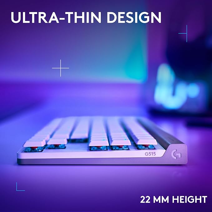 Logitech G515 Lightspeed TKL Wireless Gaming Keyboard (Tactile) - White | Thin Tenkeyless design, LIGHTSYNC RGB, PBT keycaps, Tactile Brown mechanical switches