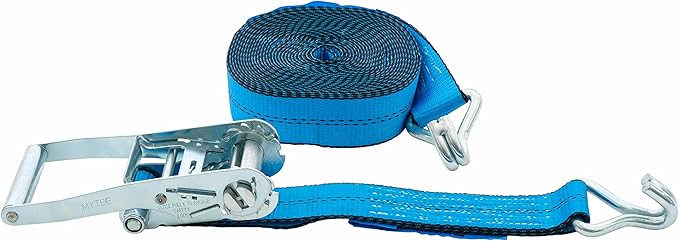 Mytee Products 10 Pack 2 inch x30 ft Heavy Duty Ratchet Straps with Double J Hooks - 10,000 Lbs Breaking Strength Blue Tie Down Straps w/Wire Hooks for Industrial Use, Trailers, Truck Cargo