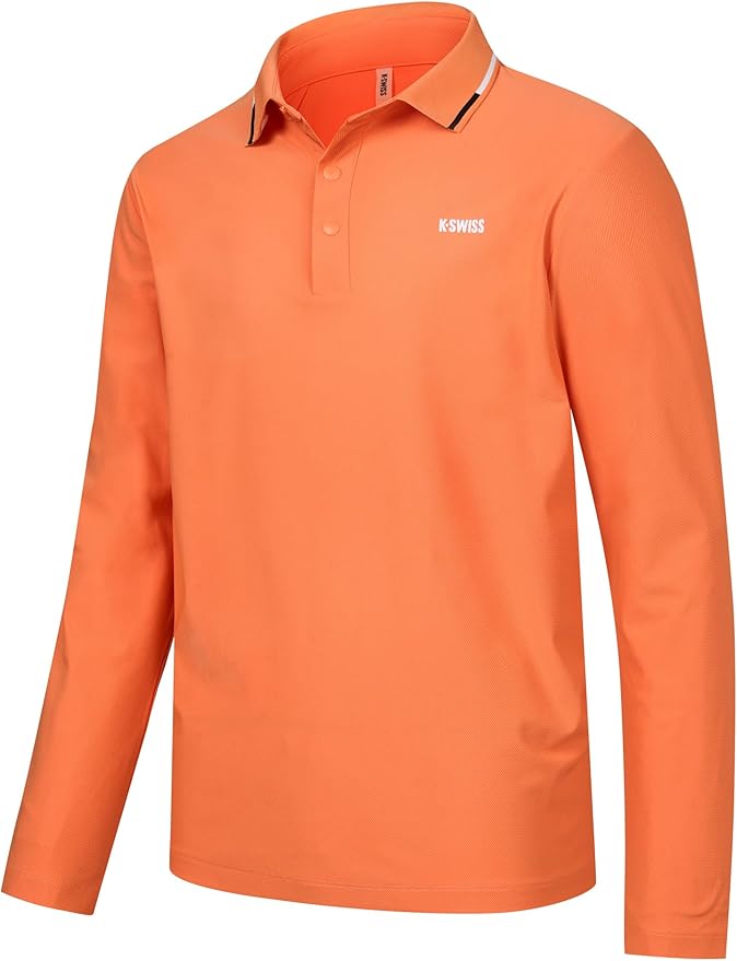 K-Swiss Men's Long Sleeve Polo Shirts - Golf Tennis Dry Fit Performance Moisture Wicking Casual Collared