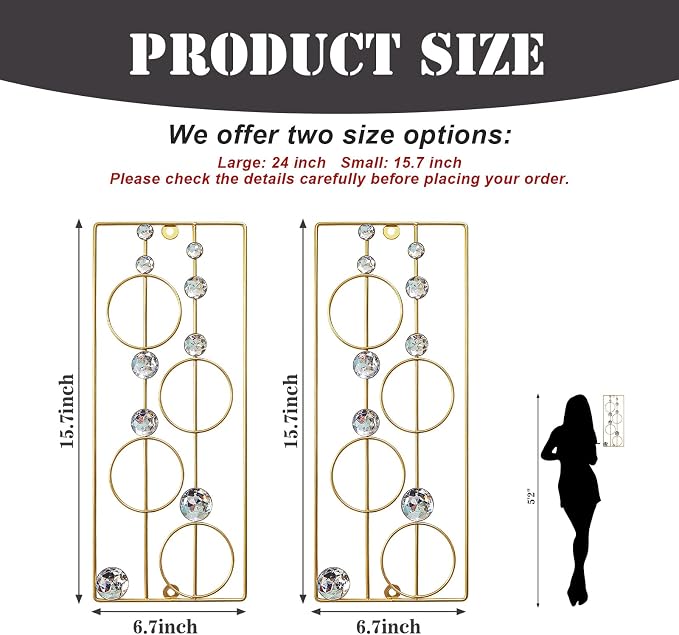 ZEXUIRU 2 Pcs Abstract Metal Art for Wall Decor Living Room Bedroom Bathroom Office Metal Bling Modern Geometric Hanging Vertical Small Iron Sculpture Plaque Pack -Gold 15.7in