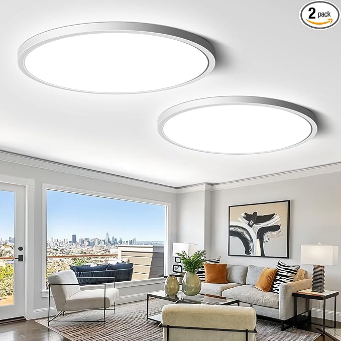 2 Pack 12 Inch LED Flush Mount Ceiling Light Fixture, 5000K Daylight White, 24W 3200LM, Round Flat Ceiling Lights, Bright Slim Low Profile Lighting Fixtures for Bedroom Kitchen Hallway Stairwells