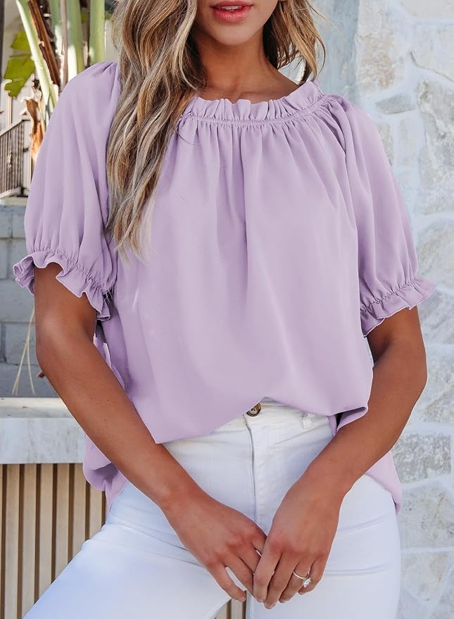 EVALESS Womens Tops Off The Shoulder Blouses for Women Dressy Casual Cute Puff Sleeve T Shirts Fashion 2026