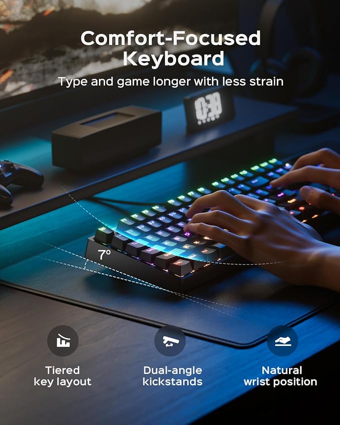 wegear Wired Mechanical Gaming Keyboard with Clicky Switch,104-Key, Black | Full Size, 11 Modes RGB Backlit, Anti-Ghosting, Double-Shot ABS Keycaps, Lighted Computer Key-Board for PC Windows
