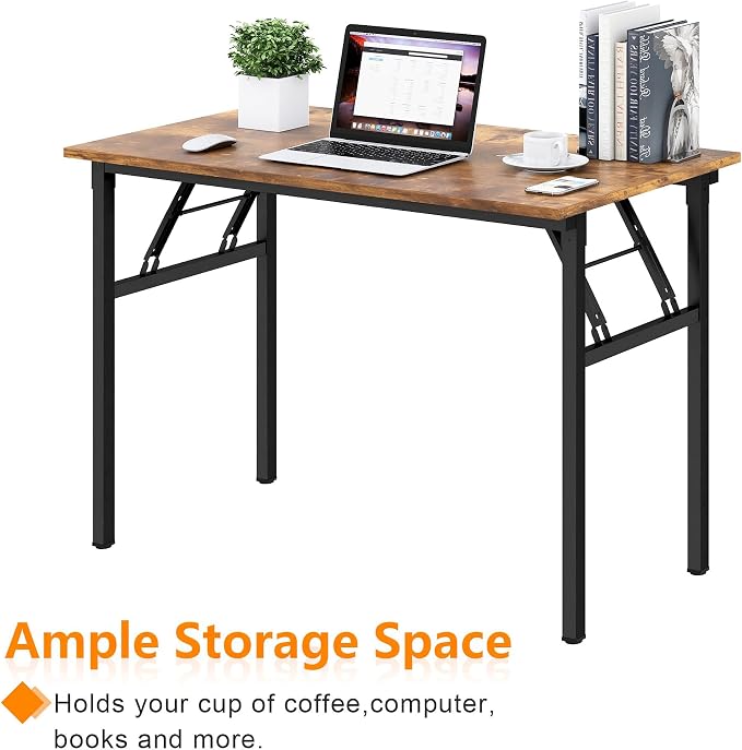 Need Office Computer Desk 39.3 Inch Sturdy Folding Laptop Table Retro | Black Frame Writing Gaming Work Table/Foldable Home Office Desk/Sewing Table, No Assembly Required