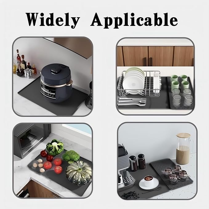 Coffee Mat, Dish Drying Mat 2 in1 Coffee Maker Mat for Kitchen Counter, 16"x24" Silicone Bar Pad, Anti-Slip, Heat Resistant Drip Pad for Espresso Machines, Dinner Plates, Ice Cream Machines