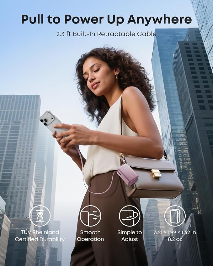 Anker Nano Power Bank, 45W 10,000mAh Portable Charger, iPhone Battery Pack | Built-In Retractable USB-C Cable, for iPhone 17 / 16 Series, iPad, Galaxy, Pixel, and More, Compact Travel Design