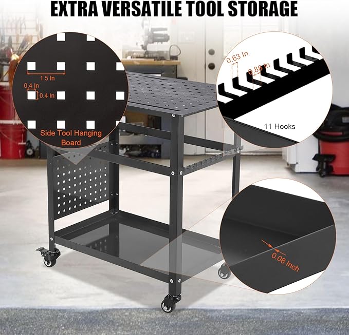 Heavy-Duty Welding Table with Wheels, 36"X24" Portable Welder Workbench with 5/8" Fixture Holes & Storage Panels for Shop & Workshop | Mobile Welding Station & Fabrication Table