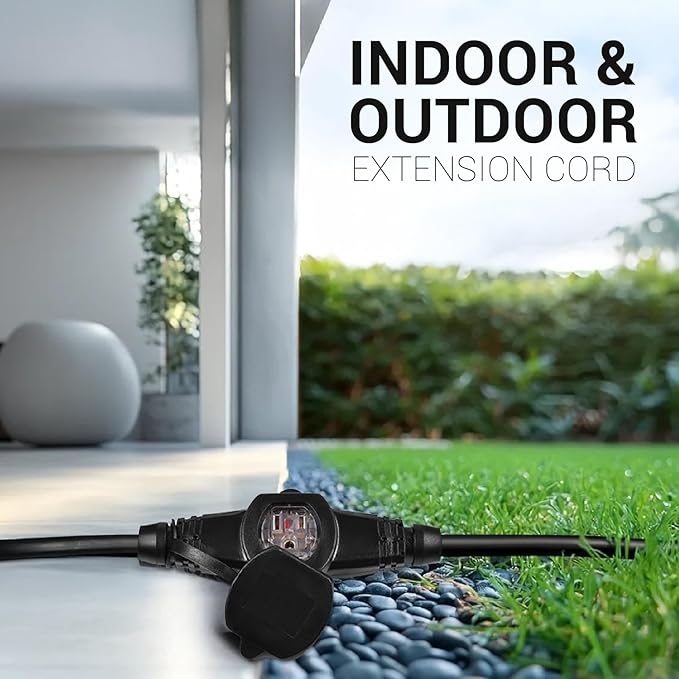 COLSEN Extension Cord with Multiple Outlets – 50 ft Heavy Duty 16 Gauge Power SJTW Cable, 15 Amp 3 Prong 11 NEMA Multi Plug, 14 AWG Male to Female Connector, 5-15R Female Socket, Outdoor/Indoor Black