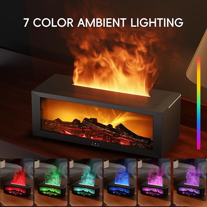 Essential Oil Diffuser, 7 Colors Fireplace Flame Fire Oil Diffuser, 150ml Ultrasonic Aromatherapy Humidifier, Scent Diffuser with Remote Control & Timer for Home,Bedroom,Office,Yoga (Black)