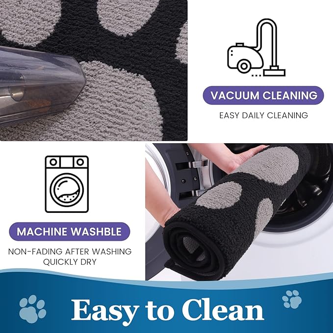 Buganda Dog Door Mat for Muddy Paws, Absorbent Dirt Trapper Washable Indoor Doormats, Non Slip Low-Profile Mud Mat for Dogs, Front Entrance Doormat for Inside Floor (59x35 Inches, Black and Grey)
