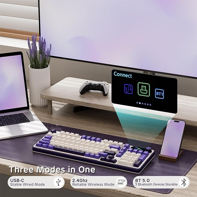 RK ROYAL KLUDGE S98 Wireless Mechanical Keyboard w/Smart Display & Knob | 96% Top Mount RGB Gaming Keyboard BT/2.4G/USB-C, Hot Swappable, Cushioned 5-Layer Noise Dampening, Massive Battery, 98 Keys