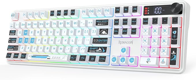 Redragon K526 PRO Wireless RGB Membrane Gaming Keyboard, LED Screen & Knob | See Battery, Mode & Time at a Glance, 0-Delay Tri-Mode, One-Touch Backlit & Media Adjust, 26-Key Anti-Ghost for Combo-Strike