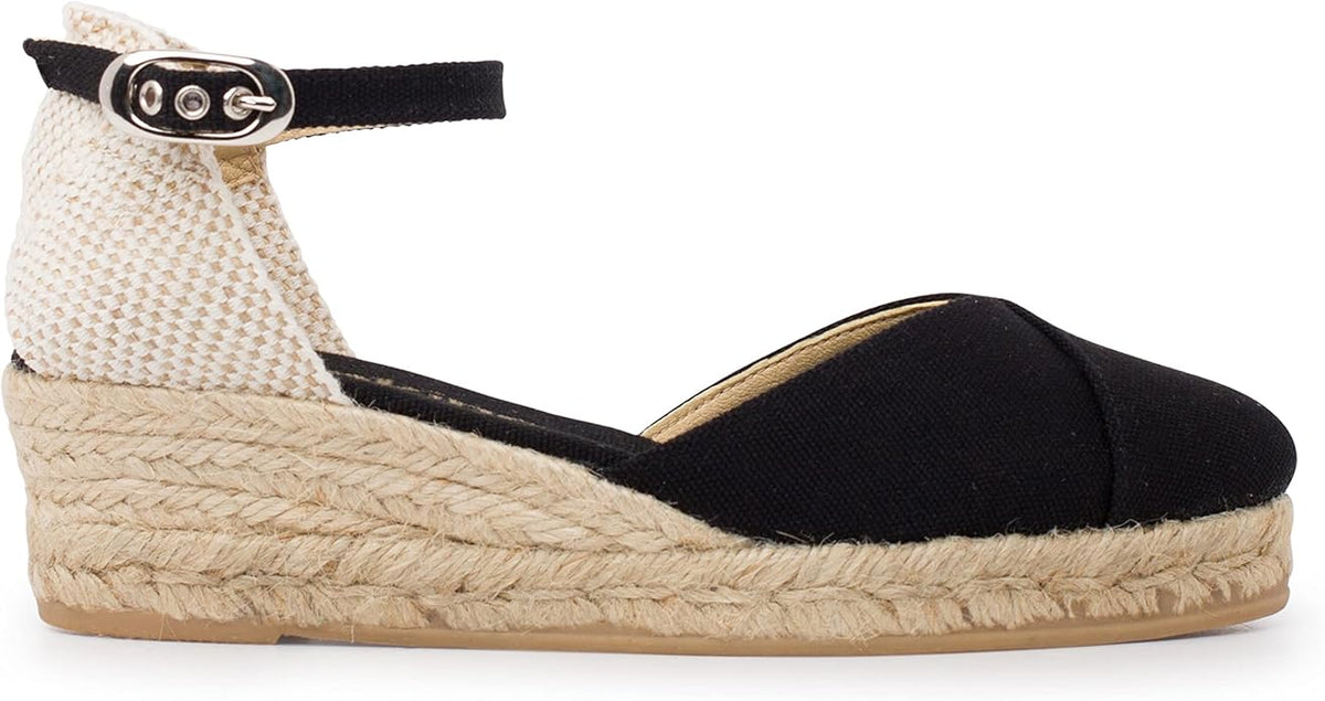 Girona Authentic Spanish Espadrille Wedge Sandals for Women - Sustainable, Eco Friendly, Vegan Shoes. Classic Style, Organic Cotton Canvas Upper, Comfy Insole, Jute Midsole, Rubber Sole. Made in Spain