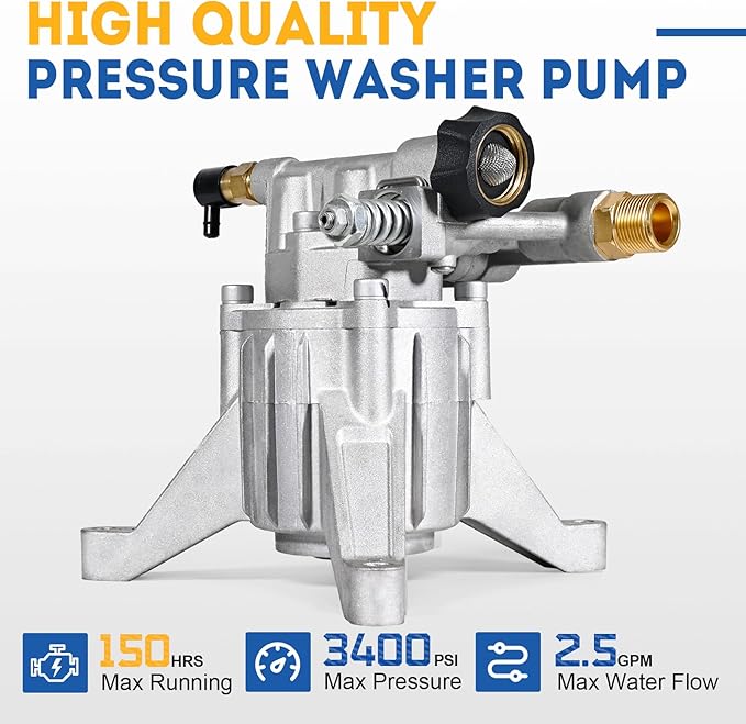 TOOLCY 7/8" Shaft Vertical Pressure Washer Pump - Rear Inlet/Outlet Max 3400 PSI @ 2.5 GPM OEM & Power Washer Pump for Gas Washer, More Replacement for Simpson, Ryobi, Honda etc