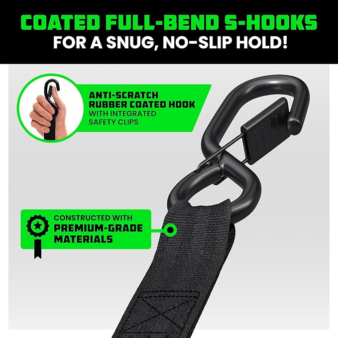 2 Pack Ratchet Strap Extension – 20 FT x 1 Inch with Loops Every 5 FT – S-Hook with Safety Clip – 1,209 LB Break Strength – Cargo Tie Down for Oversized Loads, Boxes, Moving, Hauling