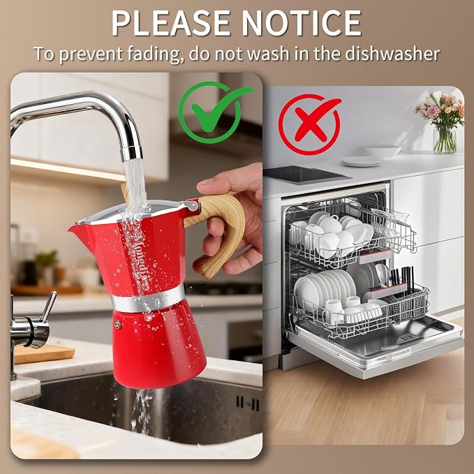Mongdio Stovetop Espresso Maker Moka Pot, Cuban Coffee Maker Stove top coffee maker Moka Italian Espresso Greca Coffee Maker Brewer Percolator, 6 Espresso Cups, 10 oz - Red