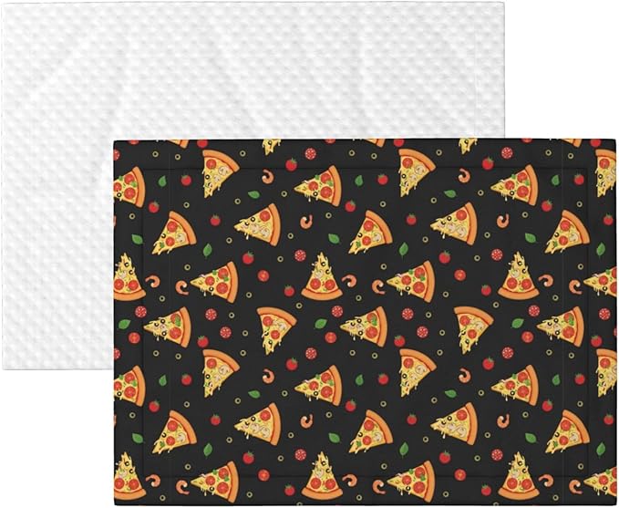 Pet Blanket for Travel and Home, Cartoon Pizza Slices, Reversible Plush Dot Design with Soft Grip Texture on One Side Perfect for Car Seats Moving Vehicles